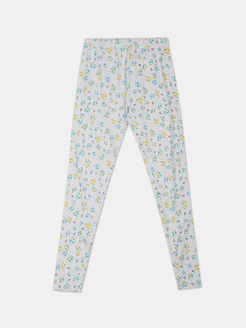 

Cherokee Girls Grey Melange & Yellow Floral Print Ankle-Length Leggings