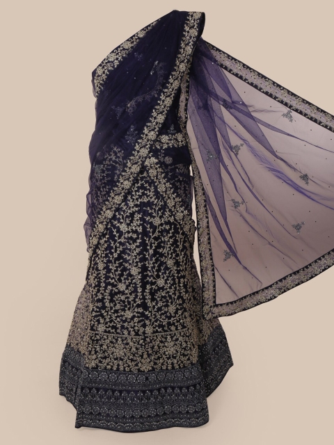 

Pothys Blue Solid Net Lehenga Saree
