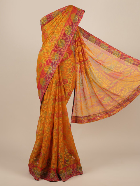 

Pothys Yellow & Red Poly Chiffon Printed Saree