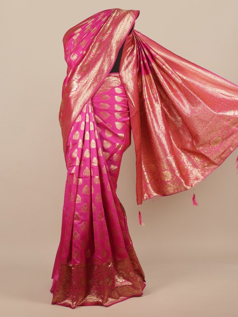 

Pothys Magenta & Gold-Toned Jute Silk Woven Design Saree