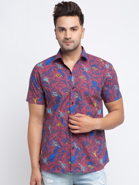 

Ennoble Men Pink & Blue Slim Fit Printed Casual Shirt