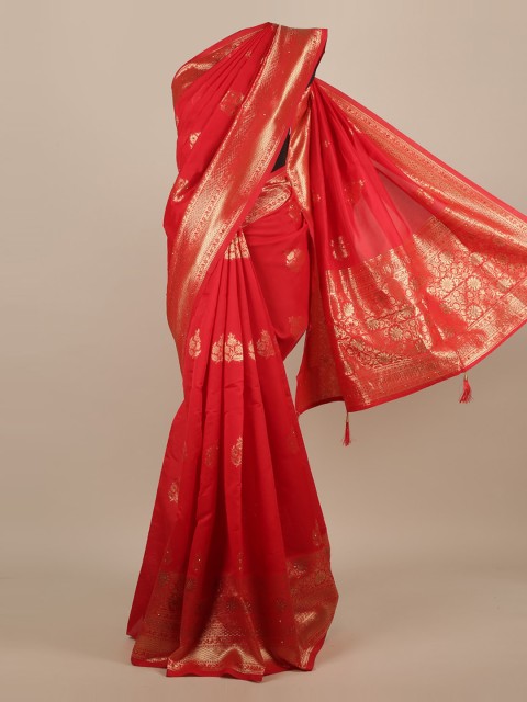 

Pothys Red Woven Design Jute Silk Saree
