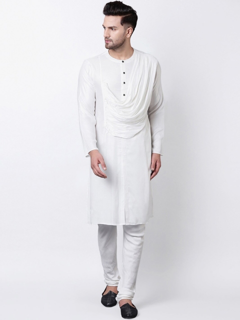 

I Know Men White Emperor Cut Front Drape Kurta