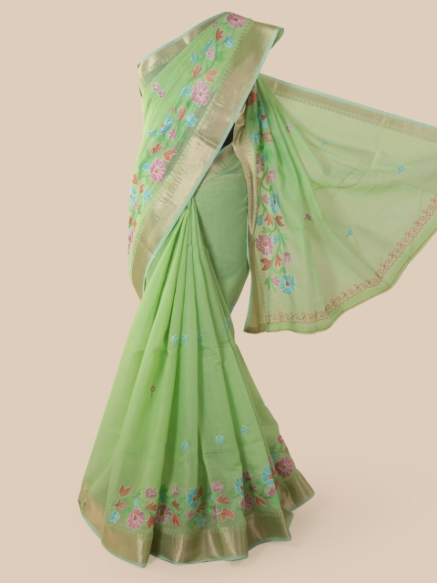 

Pothys Green Cotton Blend Woven Design Chanderi Saree