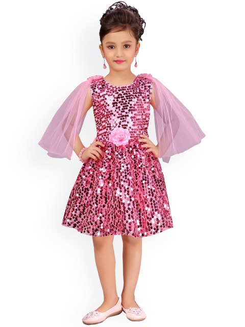 

Aarika Girls Pink Sequinned Net A-Line Dress