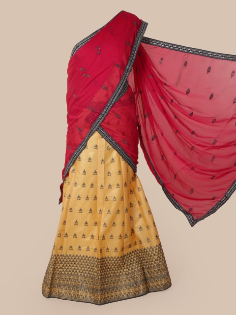 

Pothys Pink & Yellow Poly Chiffon Embellished Saree