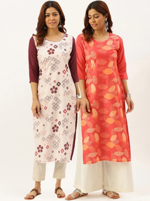

7Threads Women Multicoloured Pack of 2 Floral Printed Crepe Kurta, Multi