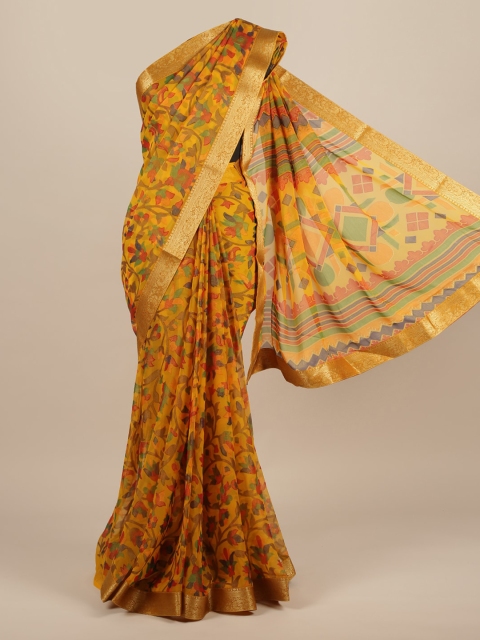 

Pothys Yellow Printed Poly Chiffon Saree
