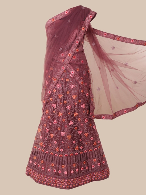 

Pothys Dark Purple Embroidered Net Half Saree