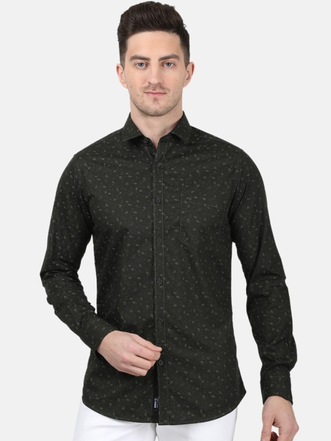 

Monte Carlo Men Olive Green & Beige Pure Cotton Slim Fit Printed Casual Shirt