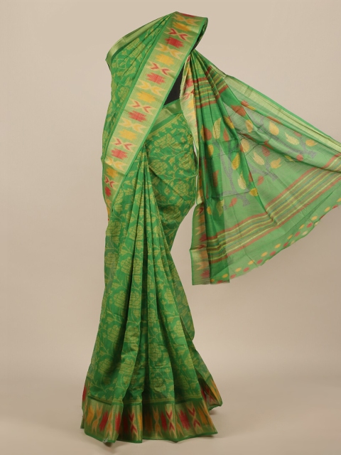 

Pothys Green Printed Jute Silk Saree