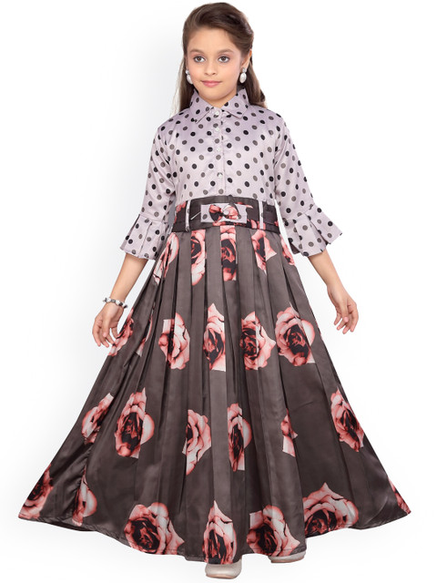 

Aarika Girls Taupe & Grey Floral Printed Maxi Dress