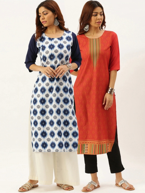 

7Threads Women Pack Of 2 Ethnic Motifs Printed Crepe Kurta, Multi