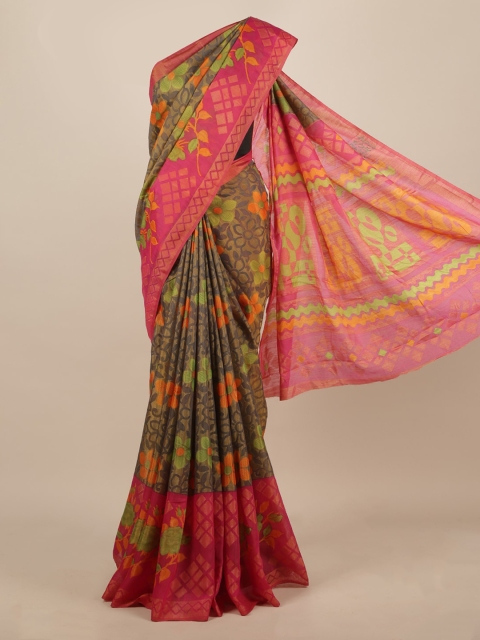 

Pothys Olive Green Printed Jute Silk Saree