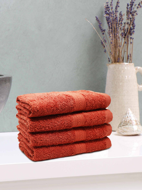 

Trident Set Of 4 Solid 400 GSM Hand Towels, Red