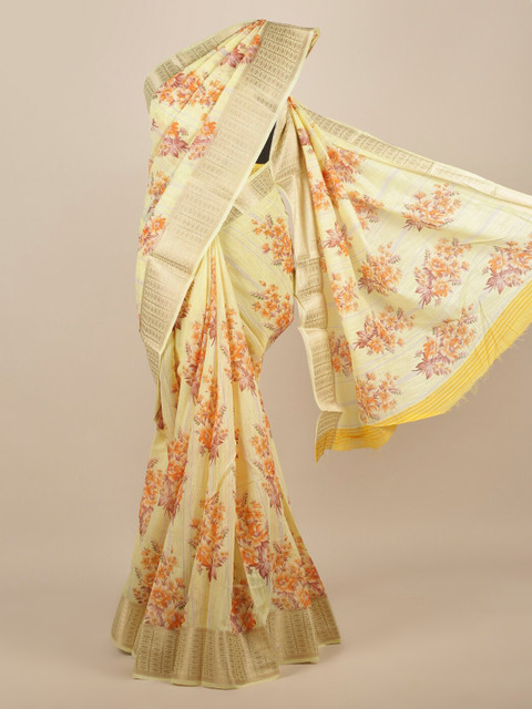

Pothys Yellow & Orange Jute Silk Printed Saree