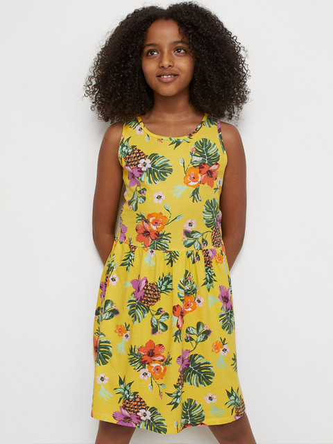 

H&M Girls Yellow Patterned Jersey Dress