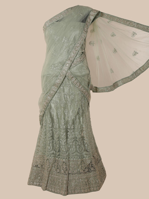 

Pothys Pastel Green Embroidered Net Lehenga Saree