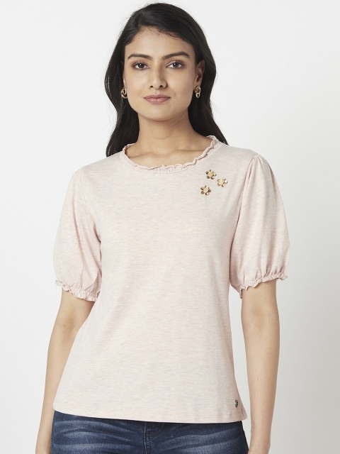 

Miss Grace Peach-Coloured Applique Pure Cotton Regular Top