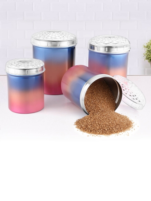 

Jensons Set of 4 Tri Color Stainless Steel Canisters With Lid, Blue