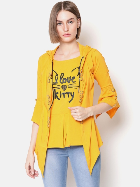 

V2 Value & Variety Mustard Printed Layered A-Line Longline Top