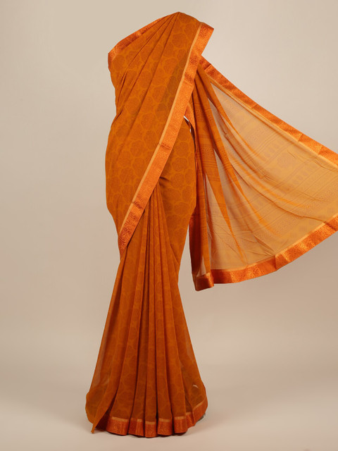 

Pothys Orange Printed Poly Chiffon Saree