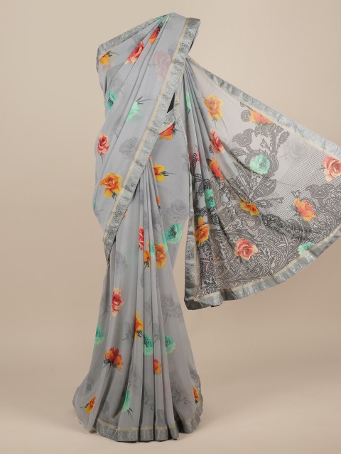 

Pothys Grey Printed Poly Chiffon Saree