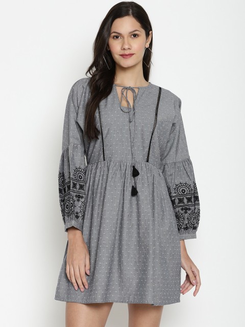 

VANCA ECO Women Grey Self Design Fit and Flare Dress