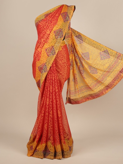 

Pothys Orange Woven Design Poly Chiffon Saree