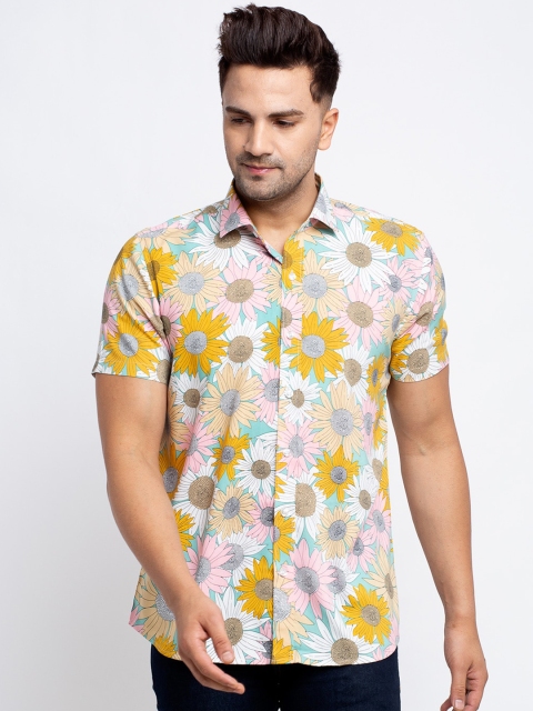 

Ennoble Men Pink & Yellow Slim Fit Printed Casual Shirt