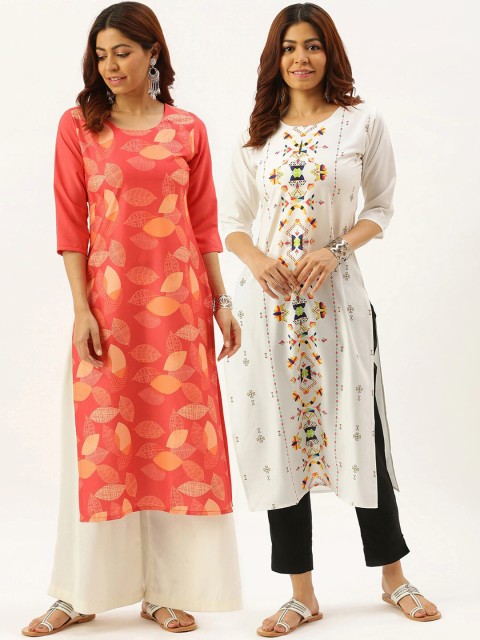 

7Threads Women Pack of 2 Multicoloured Floral Printed Crepe Kurta, Multi