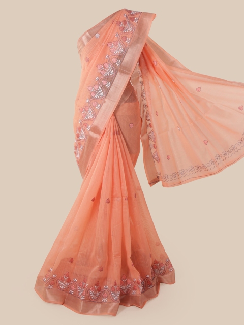 

Pothys Peach-Coloured Embellished Chanderi Saree