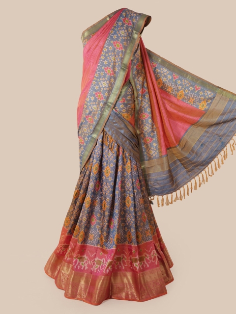 

Pothys Grey & Pink Art Silk Printed Lehenga Saree
