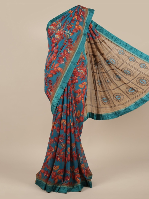 

Pothys Blue & Red Poly Chiffon Printed Saree