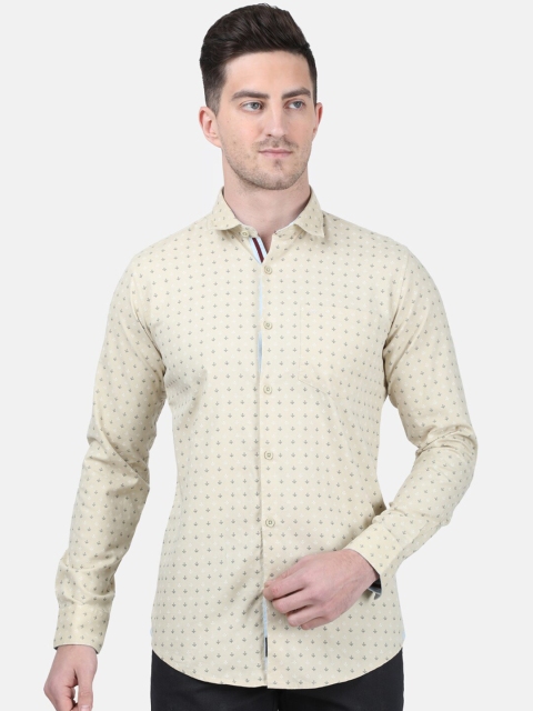 

Monte Carlo Men Beige & Black Pure Cotton Slim Fit Printed Casual Shirt