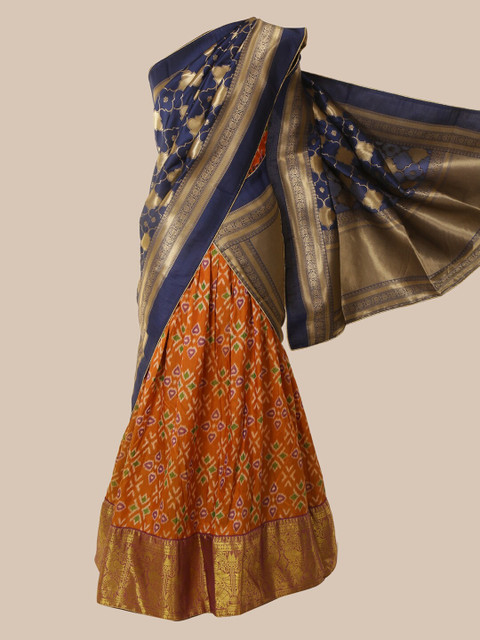 

Pothys Navy Blue & Mustard Pure Silk Woven Design Banarasi Lehenga Saree