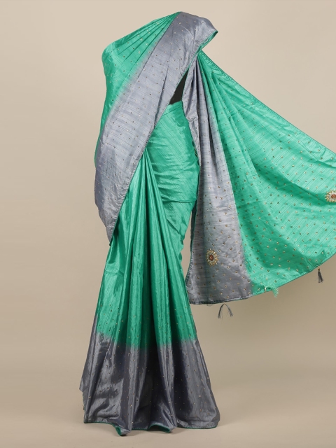 

Pothys Green & Grey Jute Silk Embellished Saree