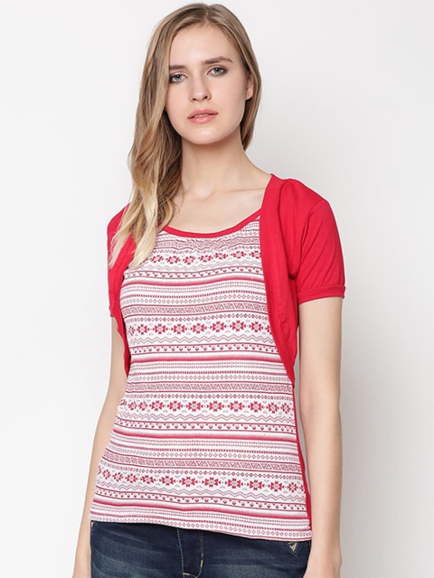 

V2 Value & Variety Pink & White Geometric Layered Chambray Regular Top