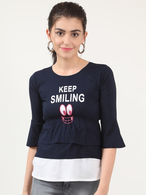 

V2 Value & Variety Blue & White Colourblocked Layered Tiered Top
