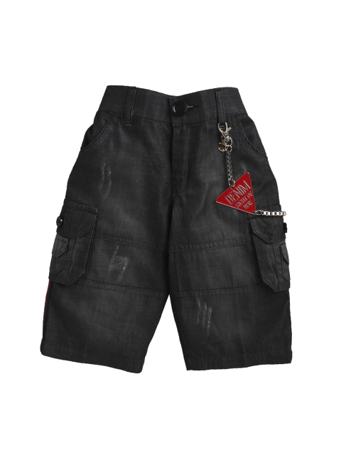 

Noddy Boys Black Solid Denim Low Distressed Regular Fit Cargo Shorts