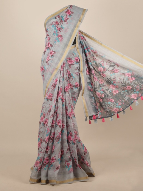 

Pothys Grey Printed Jute Silk Saree