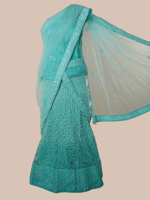 

Pothys Turquoise Blue Embroidered Net Half Saree