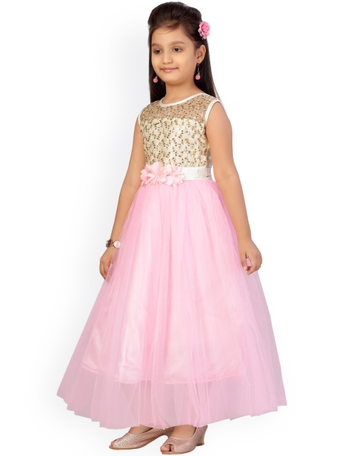 

Aarika Girls Pink & Cream-Coloured Embellished Gown