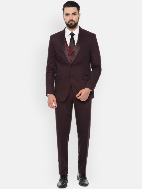 

Van Heusen Men Self-Design Slim-Fit Single-Breasted 3-Piece Formal Suit, Brown