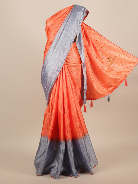 

Pothys Orange Embellished Jute Silk Saree