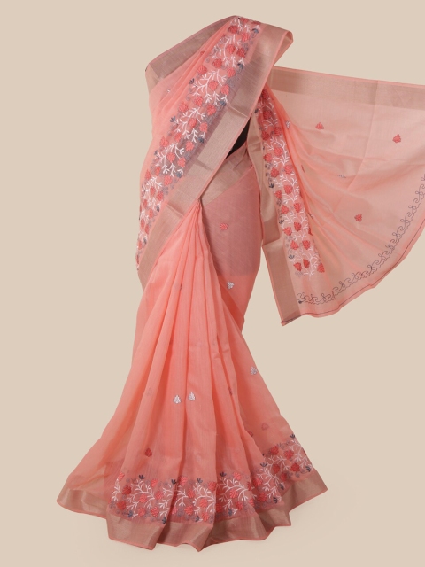 

Pothys Peach-Coloured Cotton Blend Woven Design Chanderi Saree