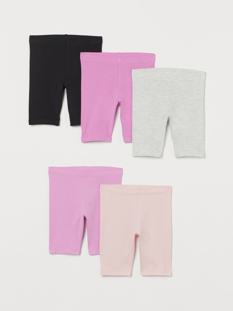 

H&M Girls 5-Pack Organic Cotton Cycling Shorts, Grey