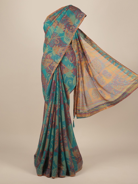 

Pothys Blue & Brown Poly Chiffon Printed Saree