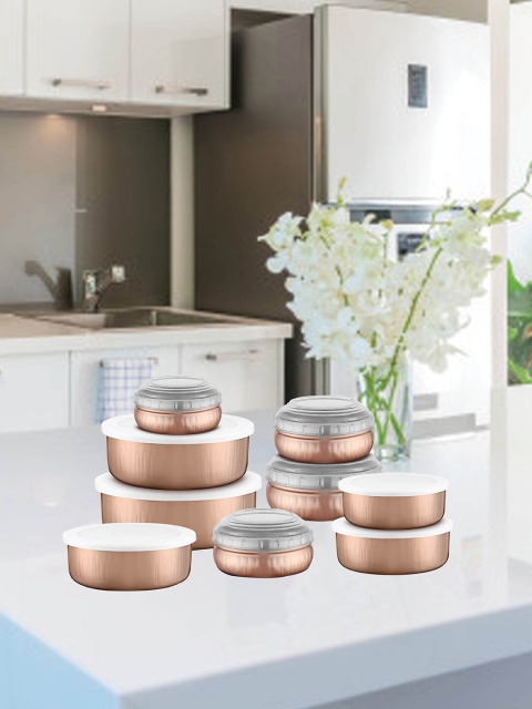 

Jensons Set Of 9 Copper-Toned & White Stainless Steel Food Containers