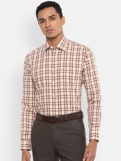 

Van Heusen Men Beige & Black Pure Cotton Slim Fit Checked Formal Shirt